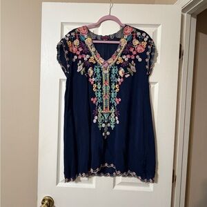 Johnny Was Multicolor Embroidered Tunic navy blue